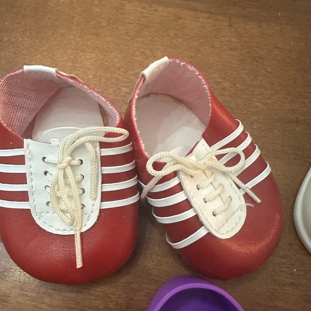 doll blue high-top sneaker with white laces, red tennis shoes& purple slip ons - Picture 4 of 6